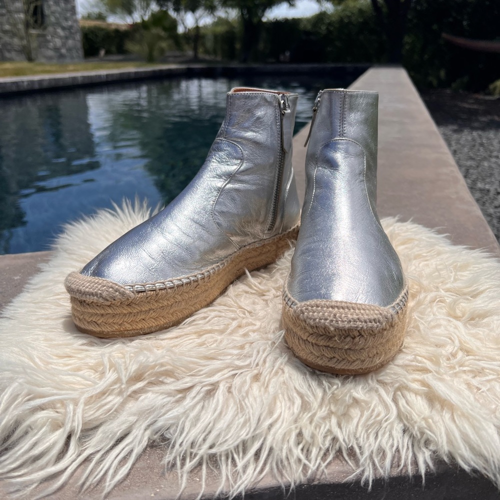 Maison Margiela Metallic Silver Booties with Platform Heel (woven detail)